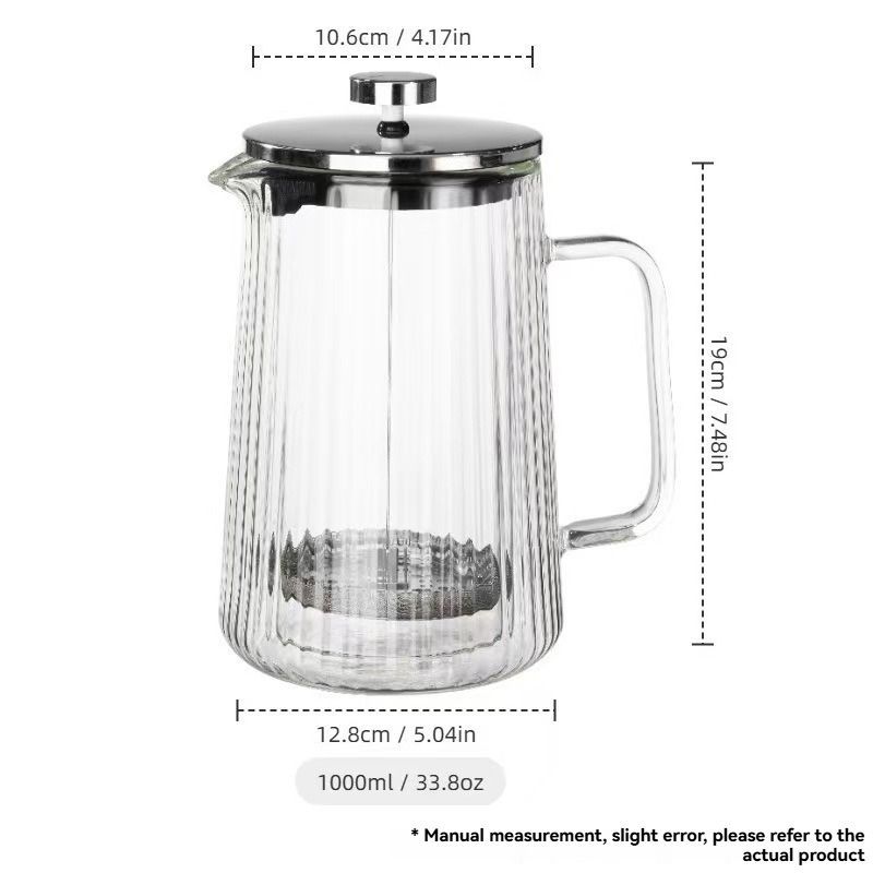 French Press Coffee Maker Double-Layer Glass Coffee Maker Ribbed Coffee Maker - Clear - Size 350ML