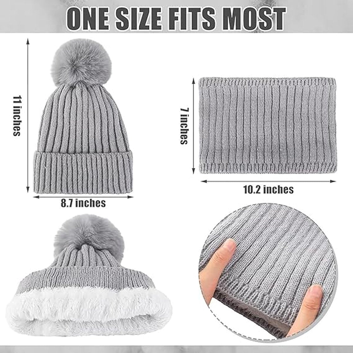 Gloves, hat and scarf - three-piece set - winter knitwear - lined with fleece and thickened - warm and cold resistant - dark gray