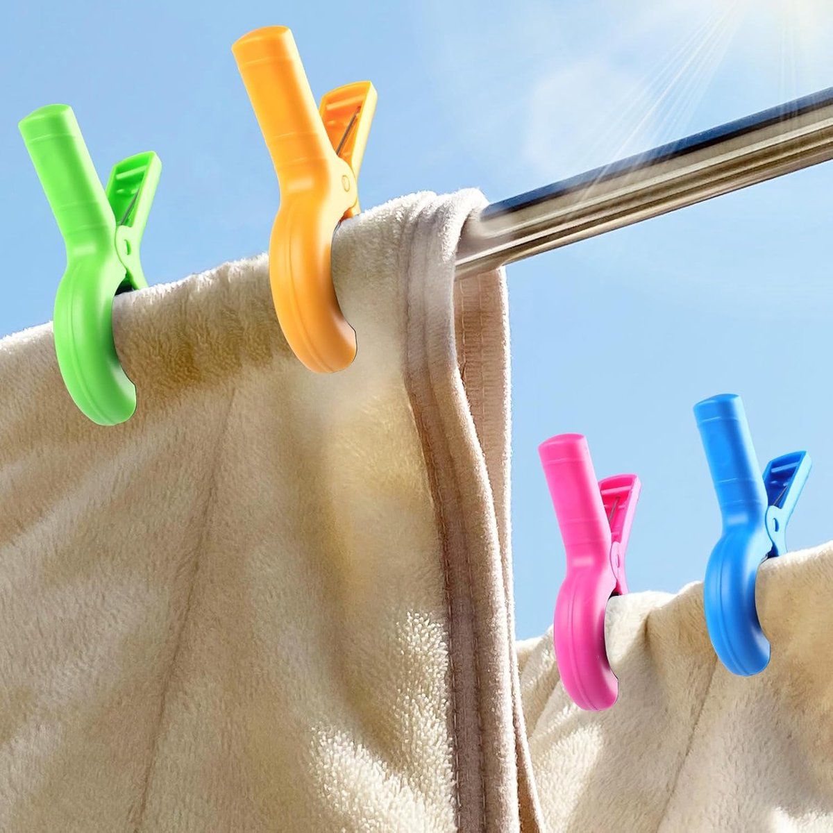 8 Pack XXL Beach Towel Clips, Windproof Chair and Sunbed Towel Clamps in 4 Colors for Pool, Cruise, Camping and Beach