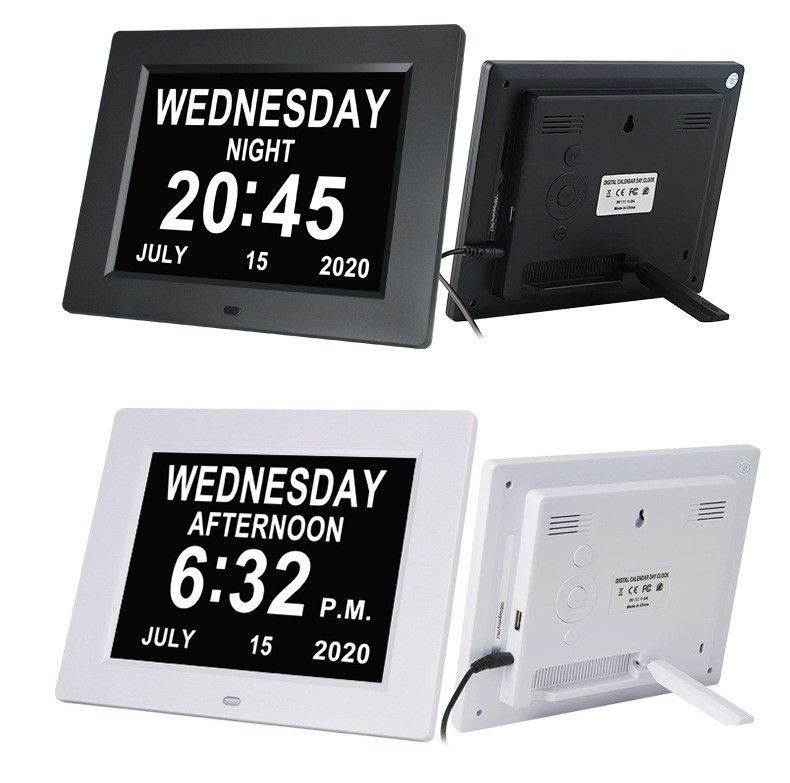 7" Large Display Digital Clock with Detailed Time & Date, Multiple Alarm Reminders,Language Options, Designed specifically for the elderly(Black)