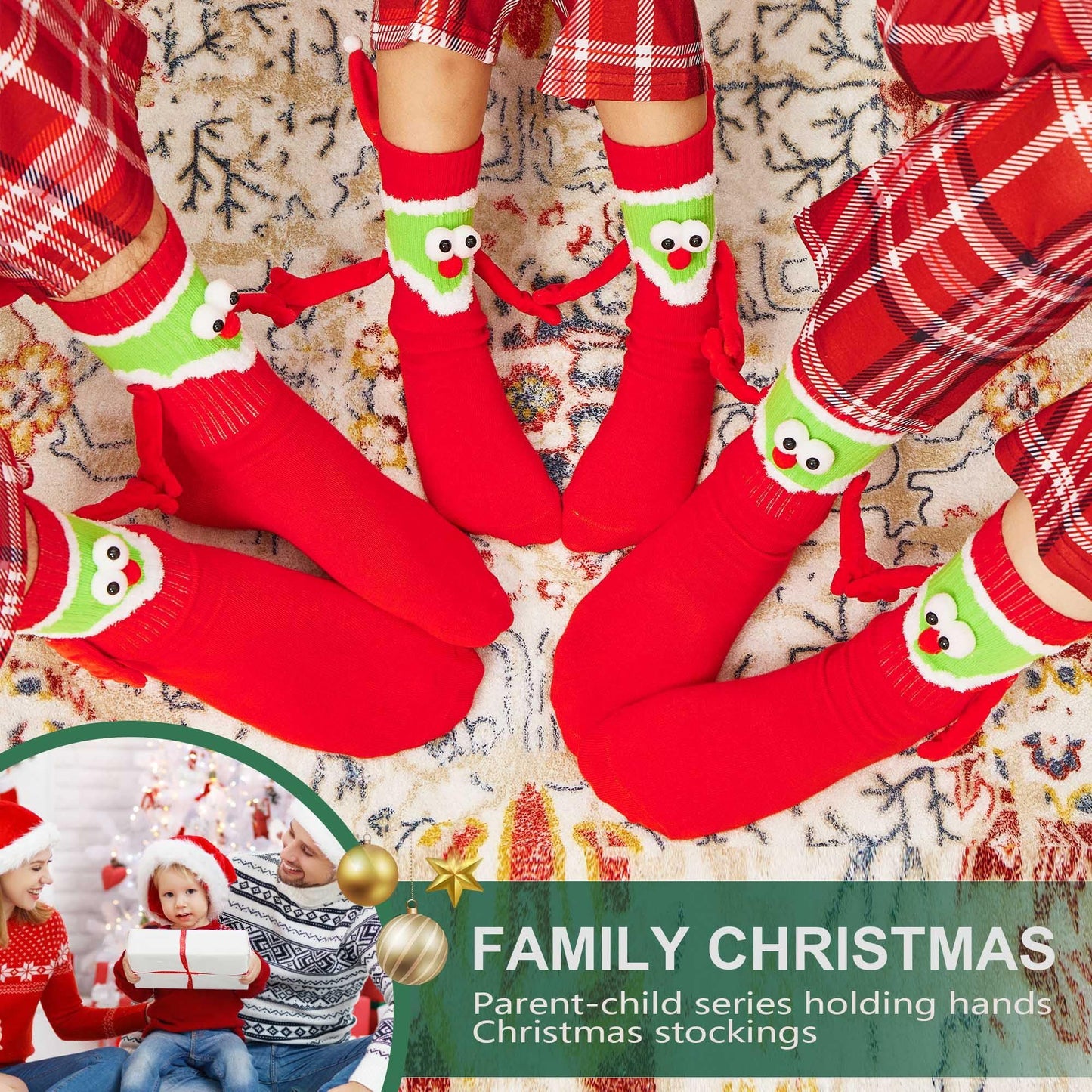 4 pack Family Matching Christmas Socks Funny Xmas Magnetic Mid-Tube Socks Christmas Novelty Socks for Parent-child