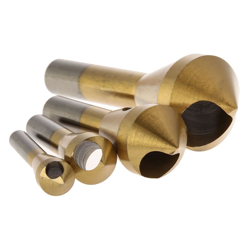 4pcs Titanium Coated Countersink Chamfer Tool Deburring Tool Set Metal Wood Drill Bits 2-5mm 5-10mm 10-15mm 15-20mm (gold)