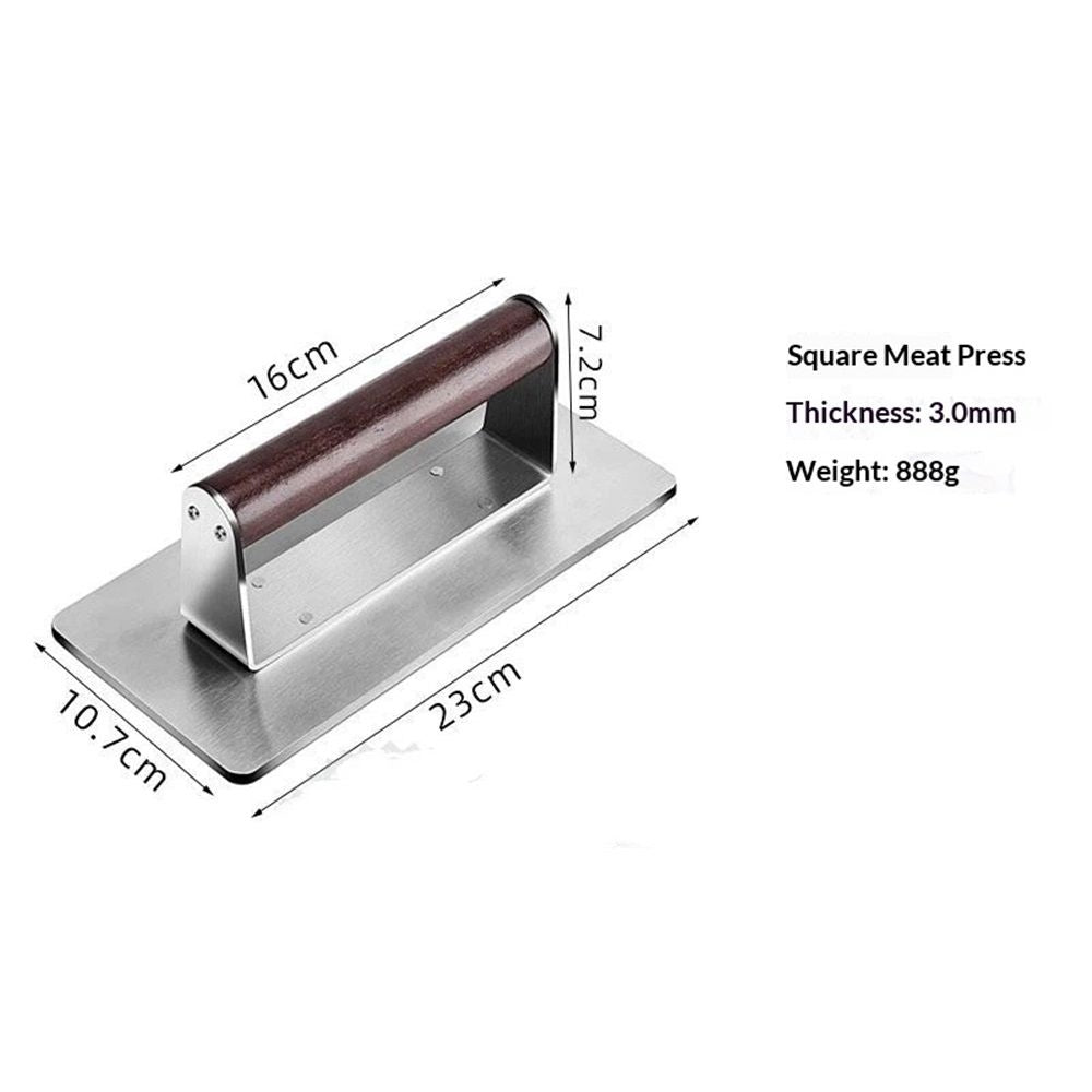 square Press Smash Burger & Bacon Press, Steak Weight & Panini Maker with Beechwood Handle for Versatile Cooking