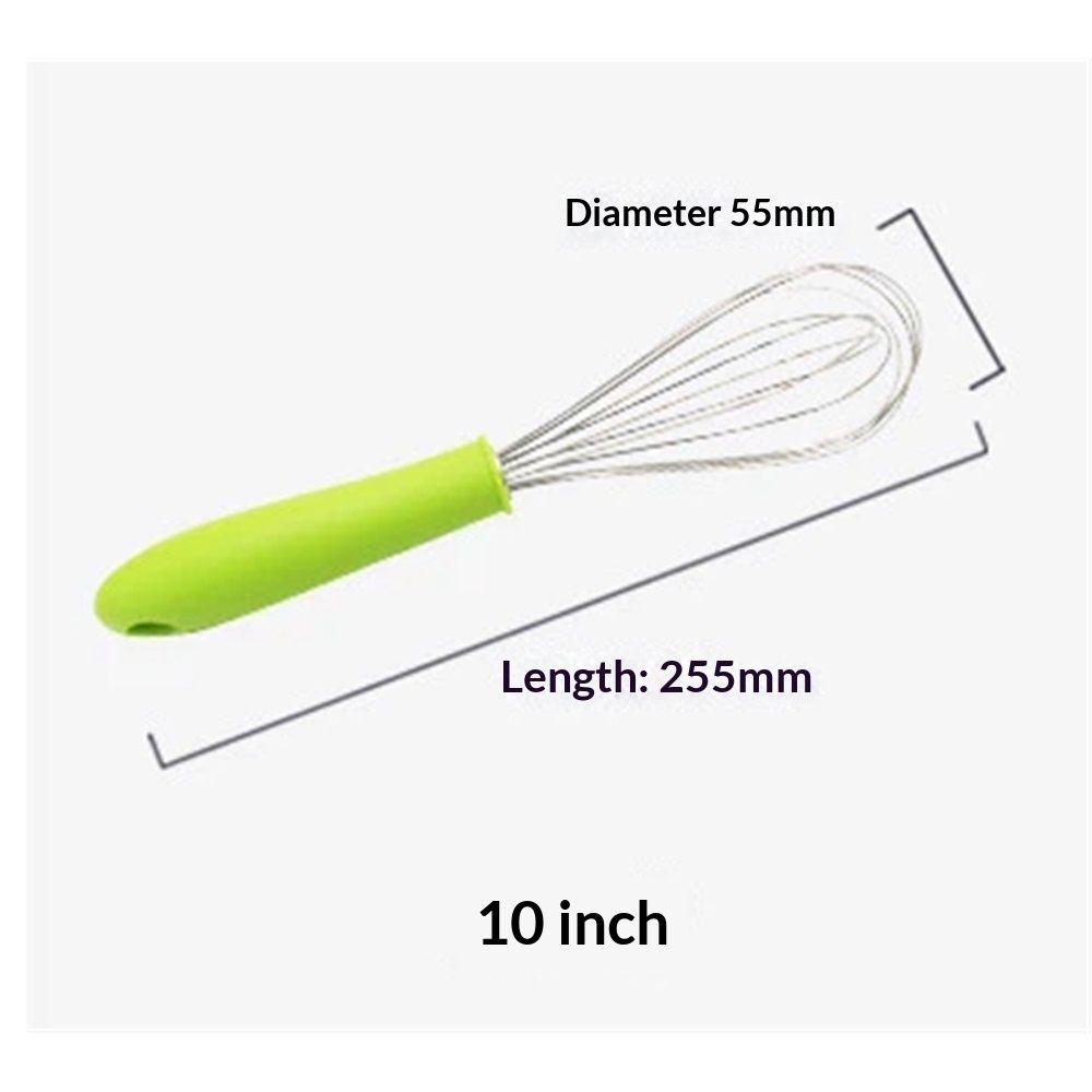 Stainless steel manual egg beater with silicone handle, egg white and cream whisk, household and commercial baking tools, mixer(Green P-handle egg beater 10 inches)