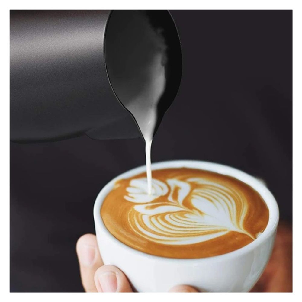 12 oz Milk Frothing Pitcher – Frother Cup with Drip Resistant Spout - Latte Art Pitcher for Cappuccino Espresso Barista, Home & Commercial Use(black)