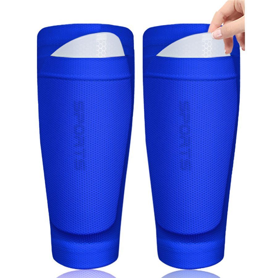 2 Pairs Soccer Shin Guard Sock Blue Size L