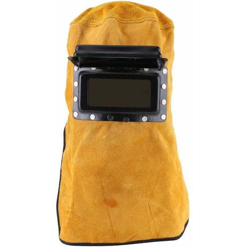 Protective Mask for Welding Helmet Breathable., Leather Lens Heat Resistant Full Protection Welding Hood with Flap
