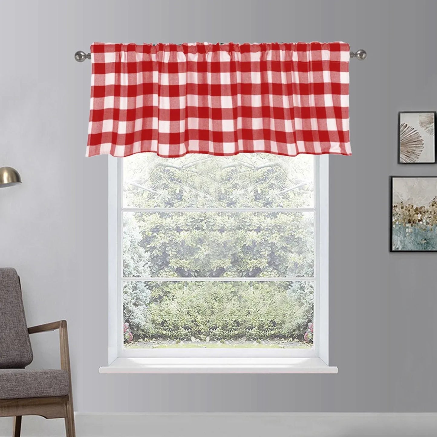 Plaid Window Valance Curtain, Farmhouse Kitchen Bedroom Living Room Decor, 15 x 55 in