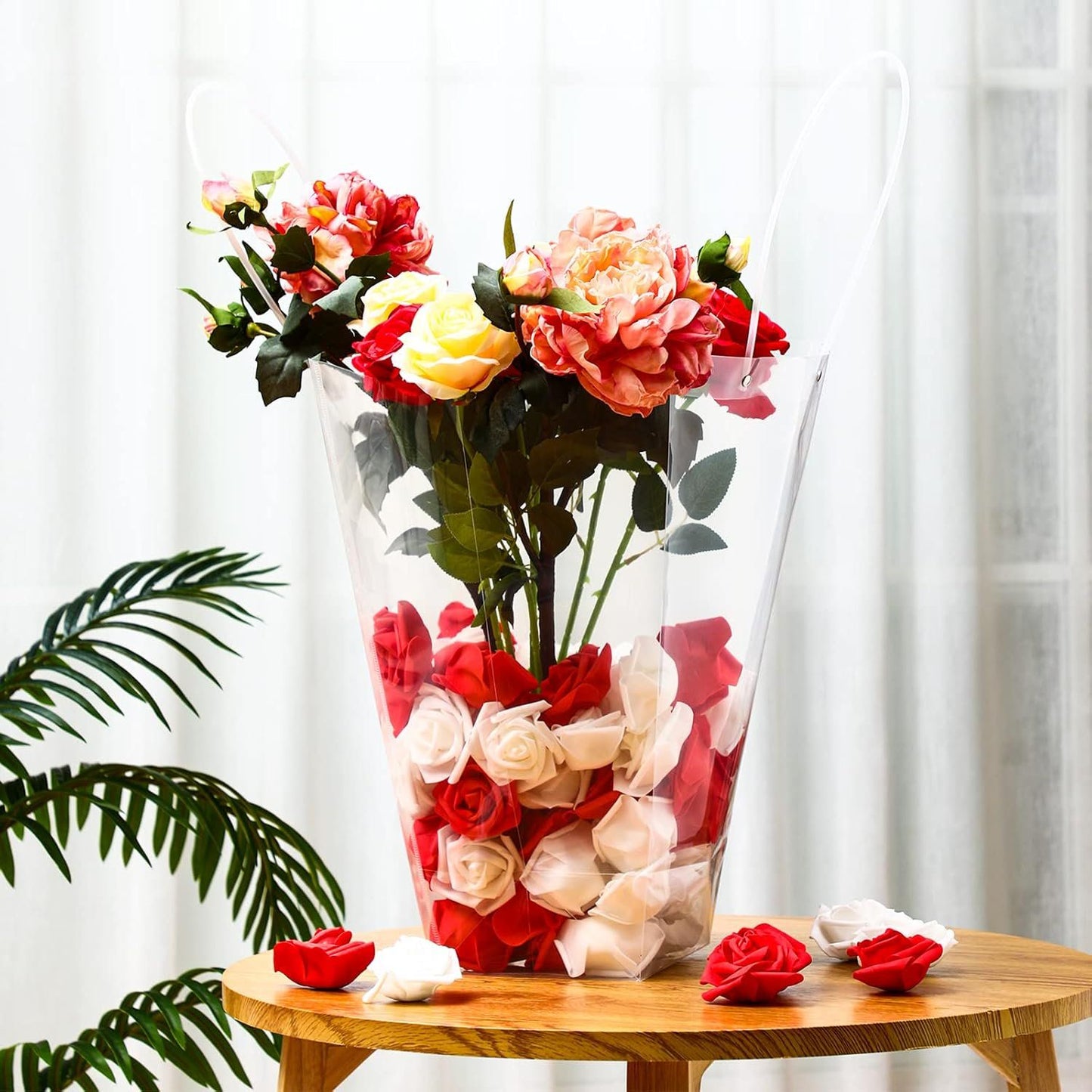 Clear Flower Bouquet Bags With Handles, Large Transparent Florist Gift Packaging for Wedding Birthday and Valentines Day