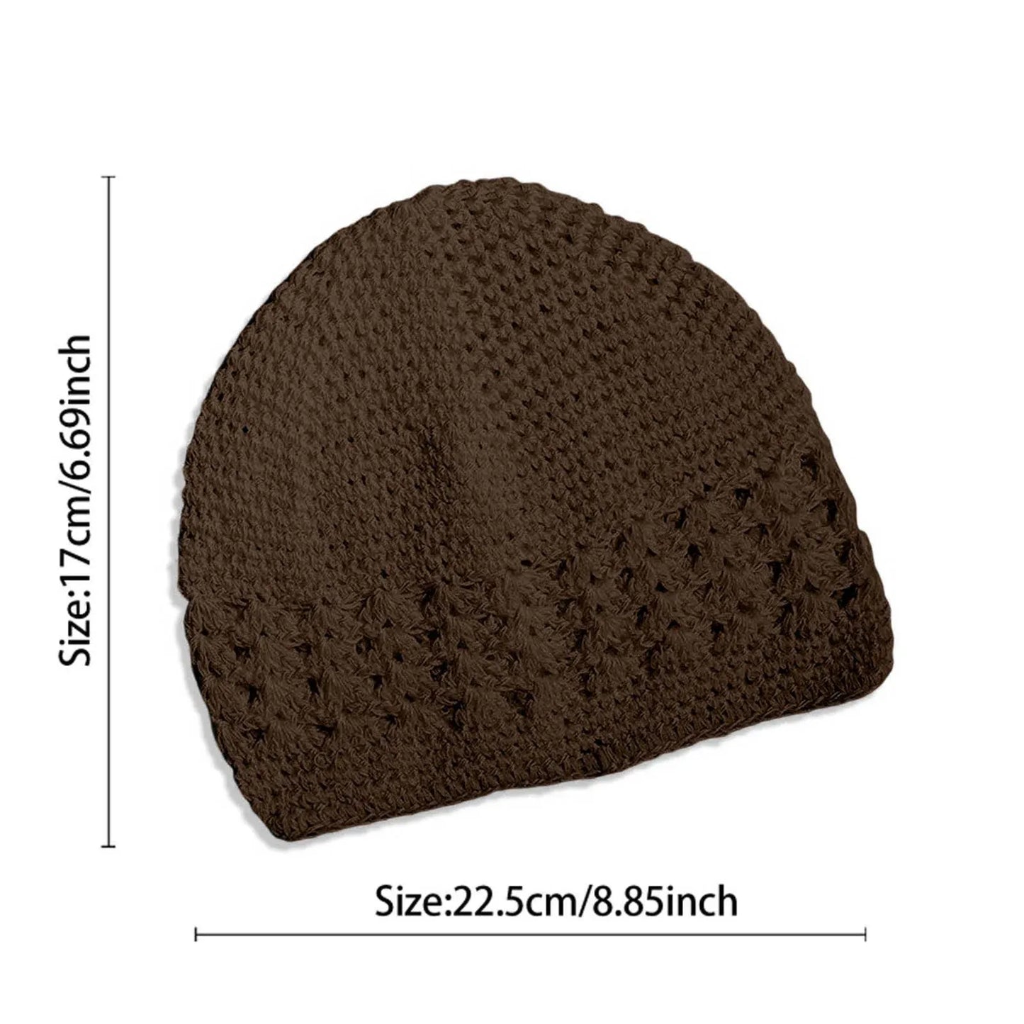 Coffee Kufi Hat for Men, Breathable Openwork Knit Summer Sun Beach Cap, One Size