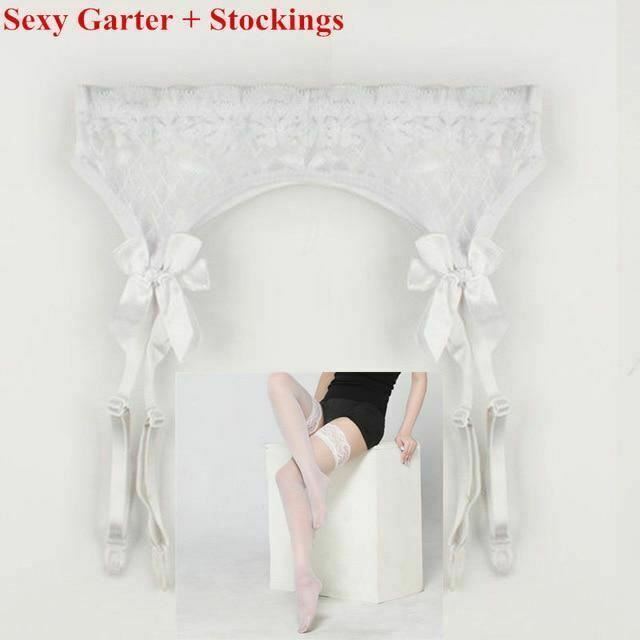 House Of Dasein Lace Top Stockings Garter Belt Erotic Lingerie Bdsm Fetish - White - Stocking Set