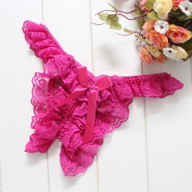 House Of Dasein Ruffled Crotchless Panties Women Underwear - Rose Red