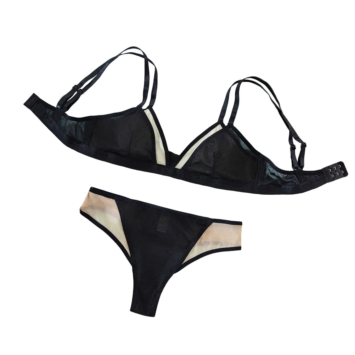 House Of Dasein Cross Border Retro Bikini Sexy Hollow Out Deep V Wireless Comfortable Bra And Underwear Set - Black - Xl