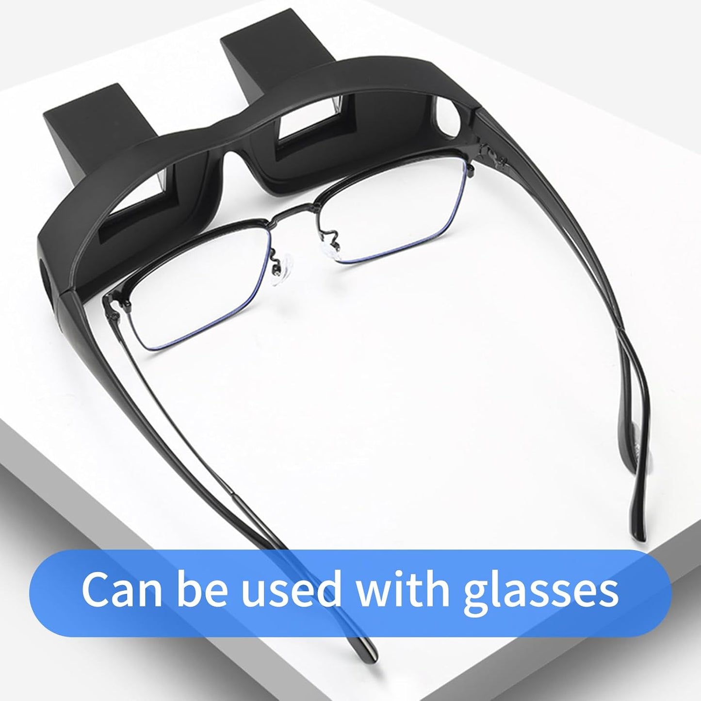 Lazy Glasses, Horizontal Prism Glasses,Lazy Spectacles for Bedridden Laying Dowd Reading and Watching TV in Bed Basic Model Medium-black -