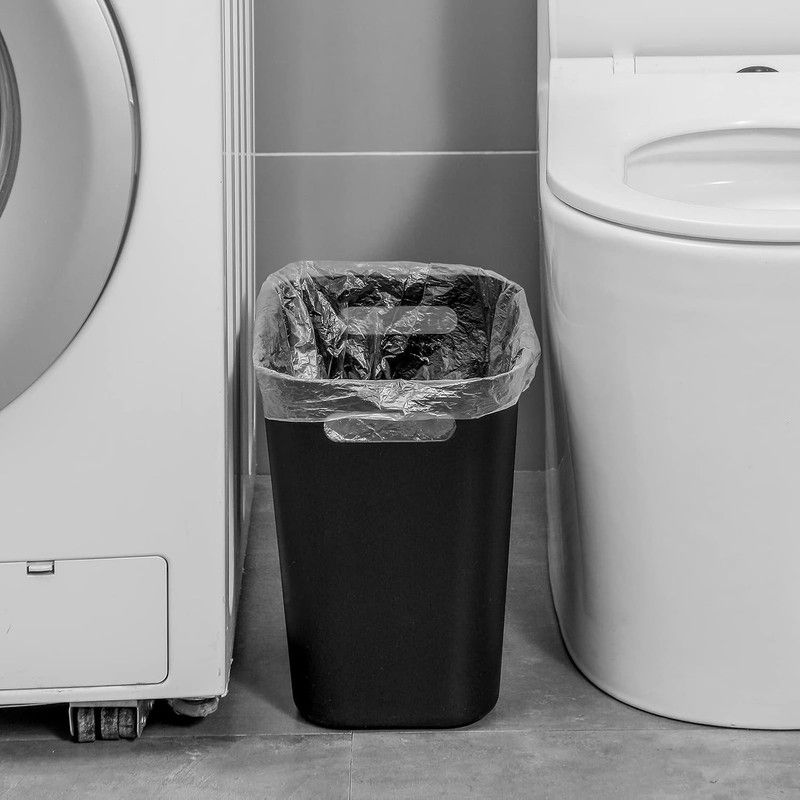 Slim Rectangular Bathroom Waste Bin, Narrow Profile Rubbish Bin with Carry Handles, Space Saving Bin for Toilet, Vanity, Laundry Room- White
