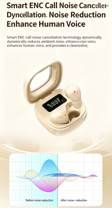 Y19 Mini Hidden Sleep Wireless Bluetooth Earbuds with LED Digital Display,black