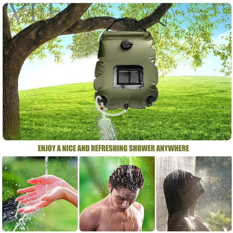 20L Camp Shower Bag Solar Heat Water Pipe Portable Camping Hiking Travel Outdoor - Green