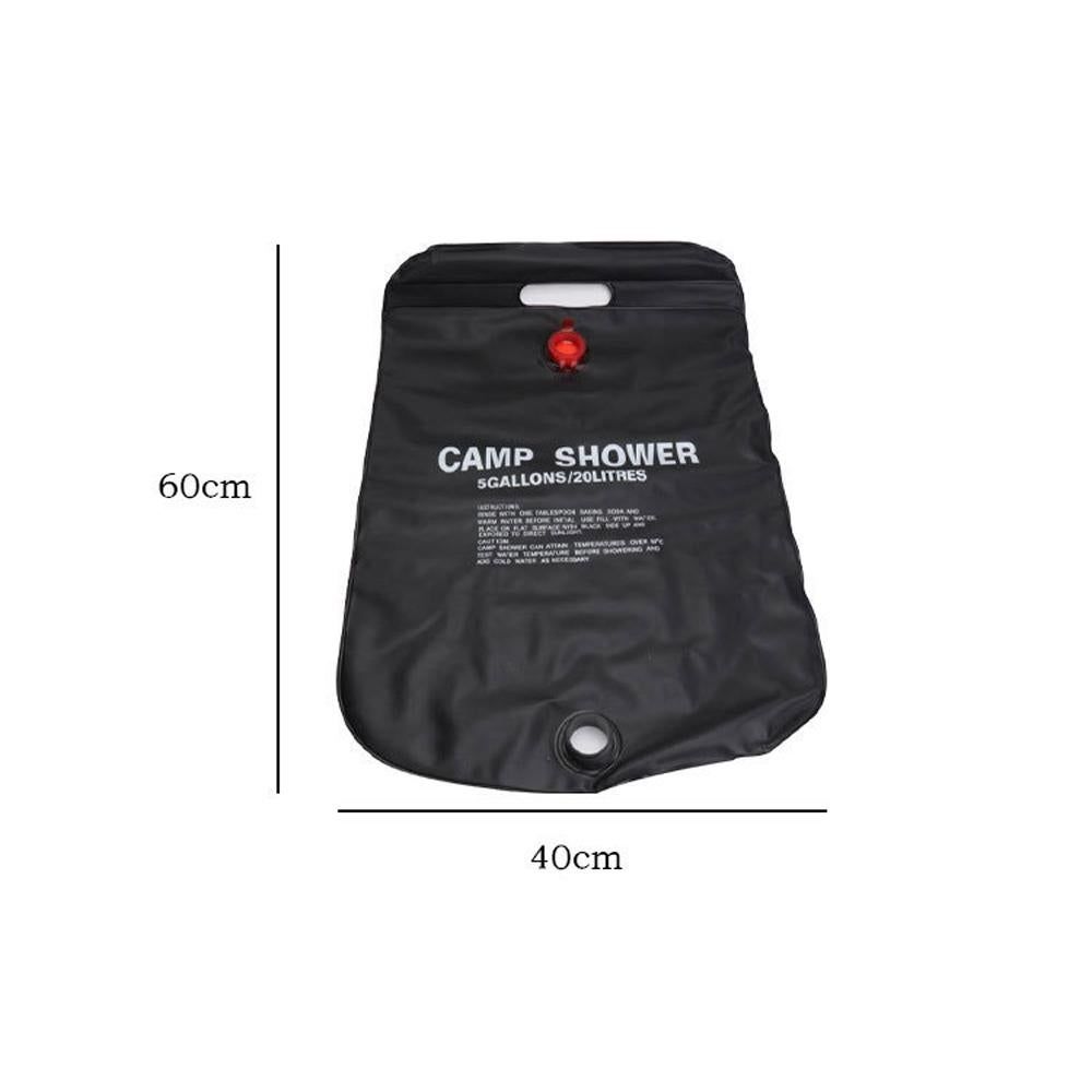 20L Solar Shower Bag Portable Outdoor Camping Water Storage Bag for Hiking Camping Bathing-Black