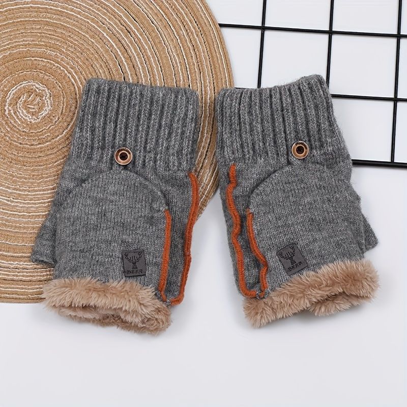 Men's Thick Knitted Flip-Top Gloves with Plush Lining, Convertible Design for Touchscreen Use, Winter Warmth for Outdoor Activities and Daily Commute (Blue)