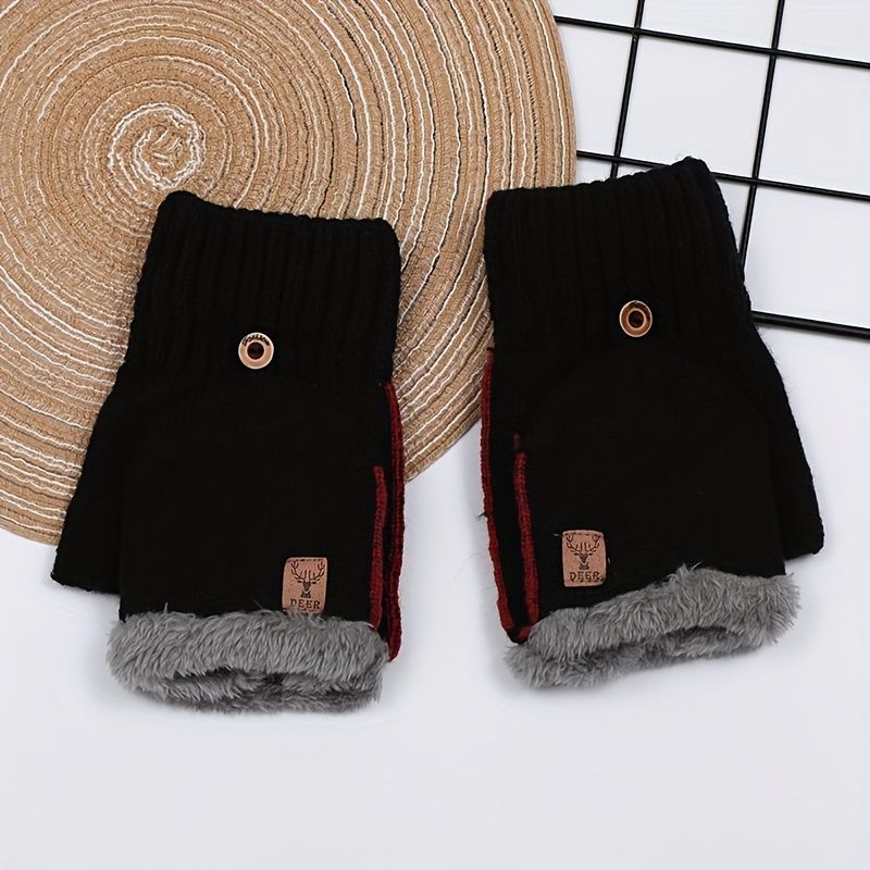 Men's Thick Knitted Flip-Top Gloves with Plush Lining, Convertible Design for Touchscreen Use, Winter Warmth for Outdoor Activities and Daily Commute (Darkgray)