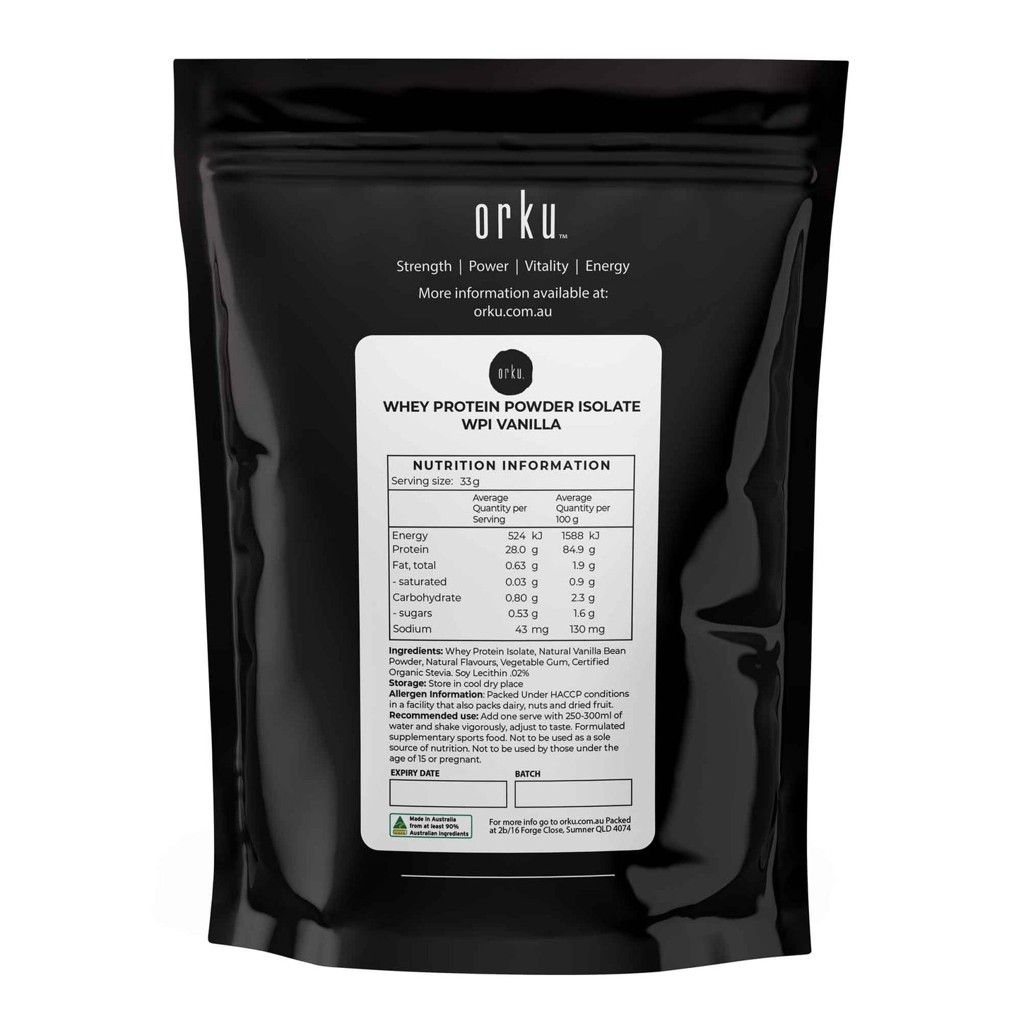 Orku 100g WPI Whey Protein Isolate Powder - Vanilla Bag | Sports Food