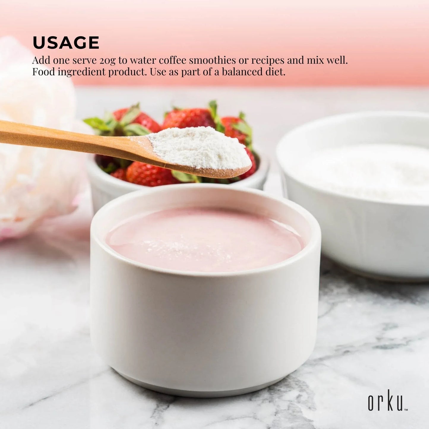 Orku 100g Bovine Collagen Peptides Powder Hydrolysed Protein Unflavoured