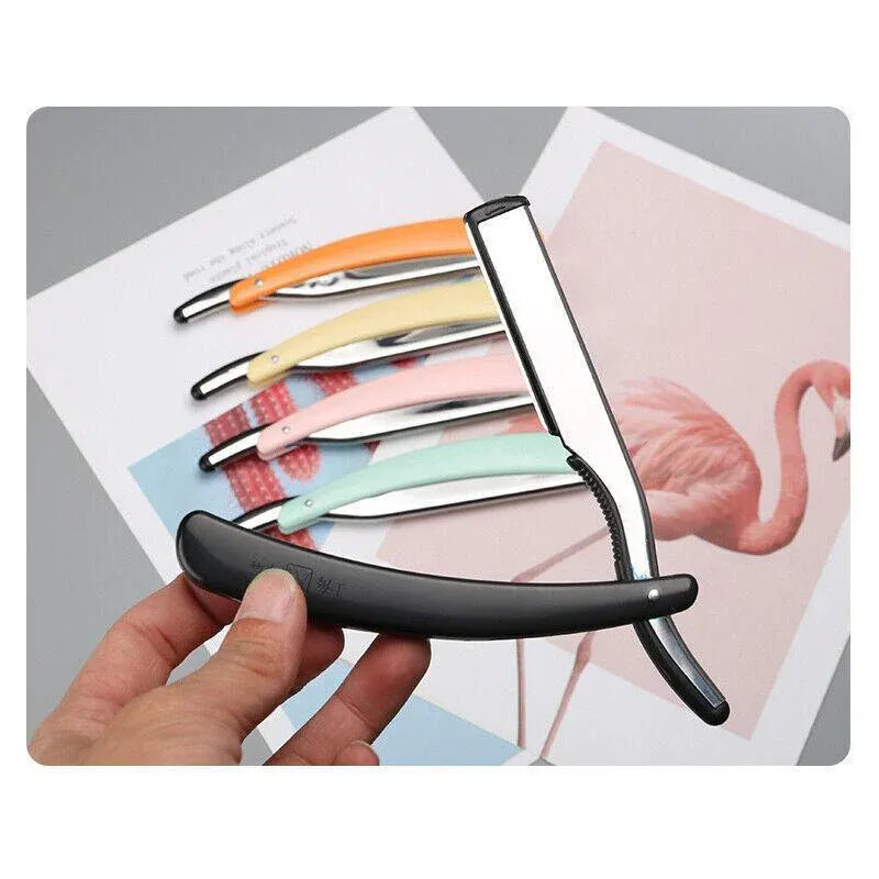 Old Shaver Razor Eyebrow Knife Folding Manual Shaver Holder Home Salon Tool Au - Blue+10PCS Blades