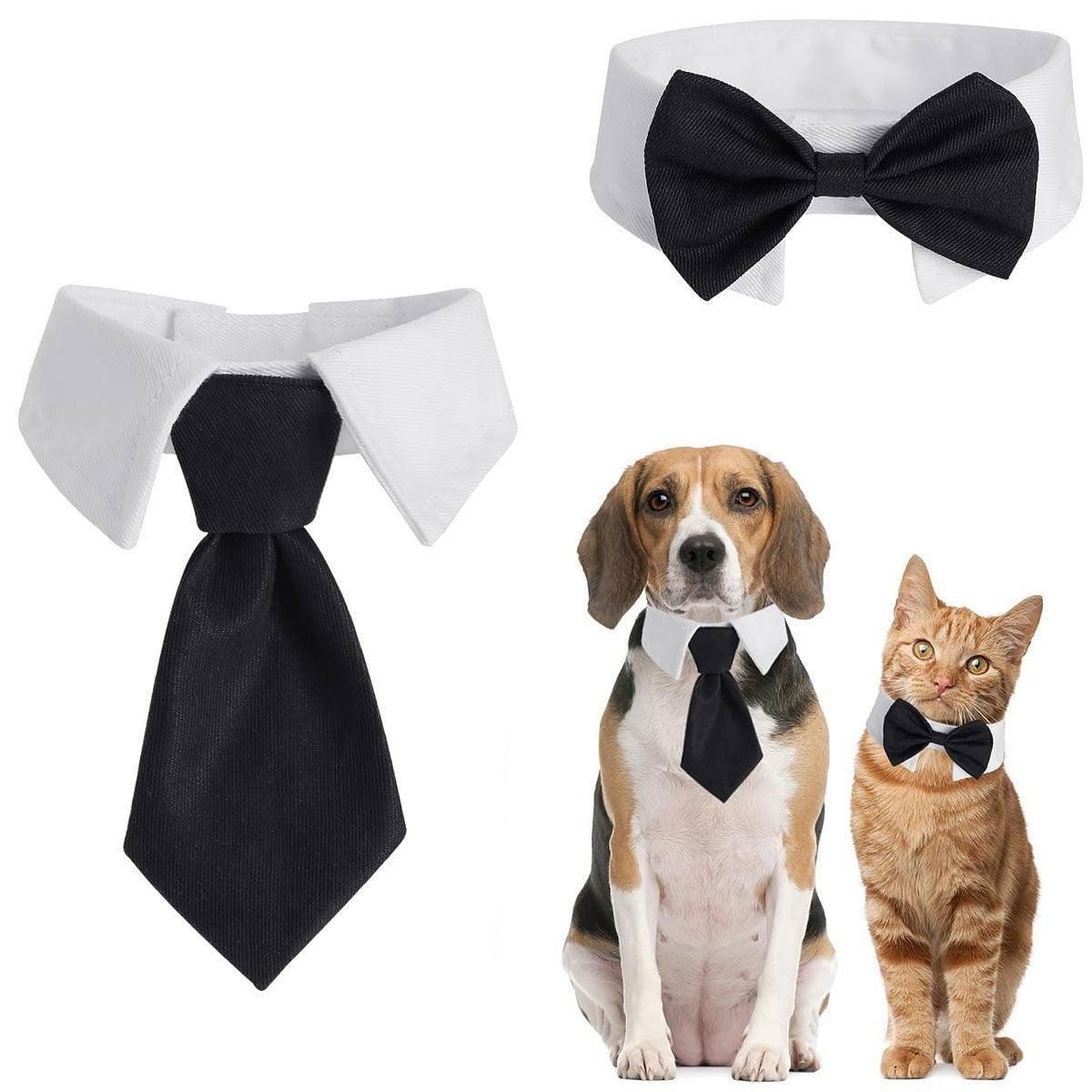2pcs Pet Bow Tie Collar Dog Cat Suit Dress Accessories Adjustable Neck Strap - S