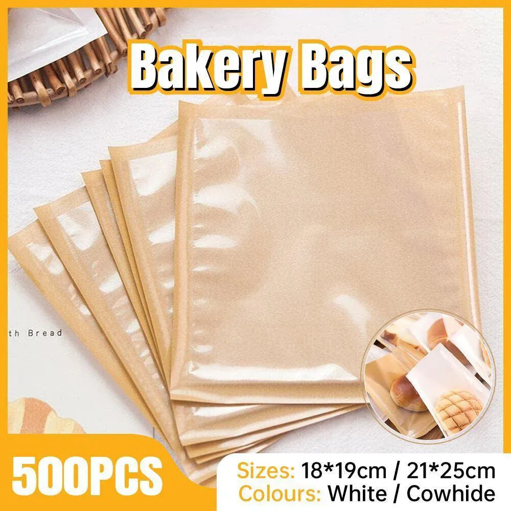 500PCS Transparent Food Greaseproof Bag Sandwich Donut Bread Packaging Pouch - Cowhide 21X25CM