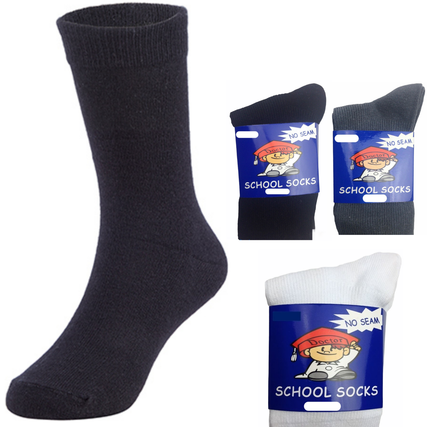 12x Pairs SCHOOL SOCKS Plain Cotton Rich Girls Boys School Uniform in Black - 13-3