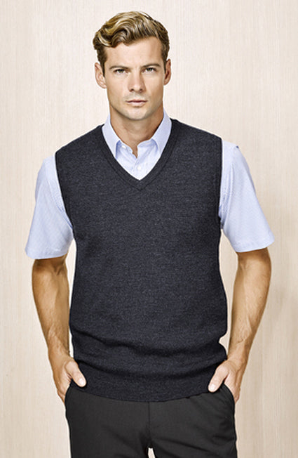 Mens Wool Blend V Neck Vest Sleeveless Double Knit - Charcoal - 5X-Large
