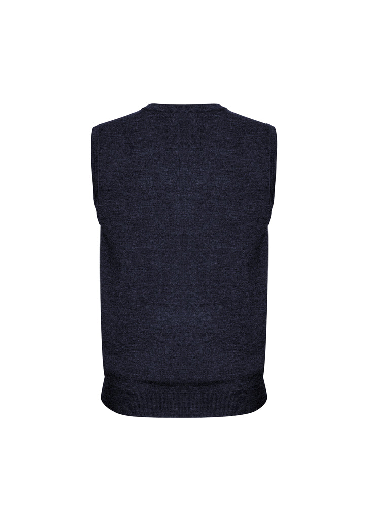 Mens Wool Blend V Neck Vest Sleeveless Double Knit - Navy - Small