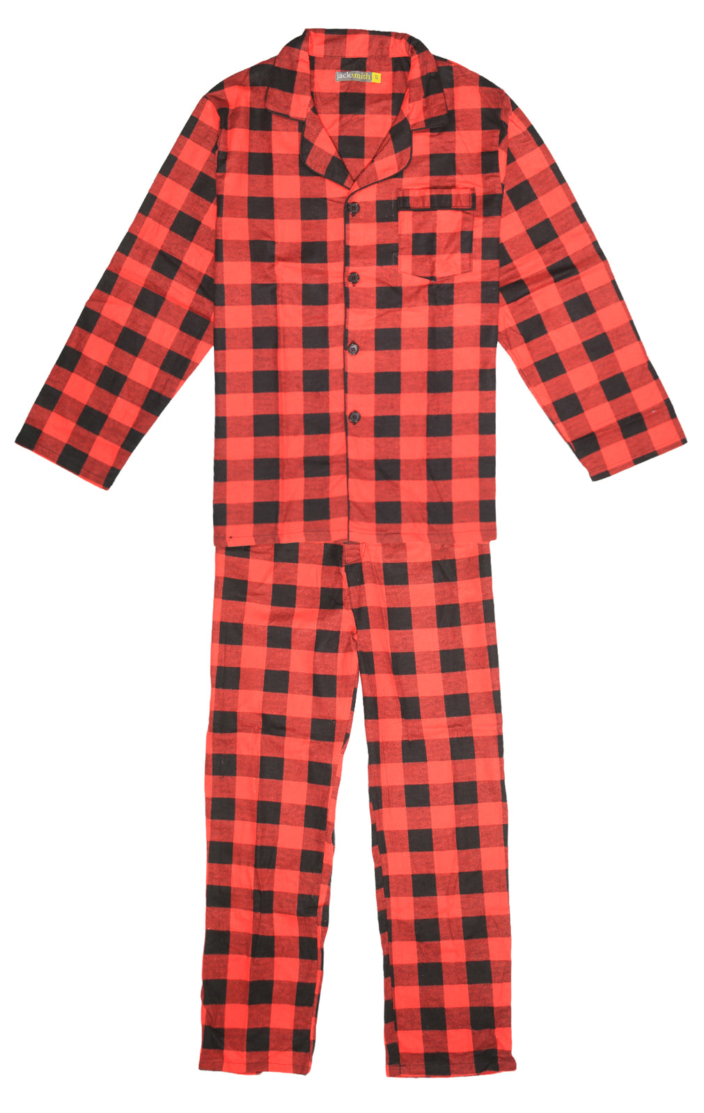 Mens Flannelette Pyjama Set 100% Cotton Long Sleeve Pants Soft Warm PJs - Red - L