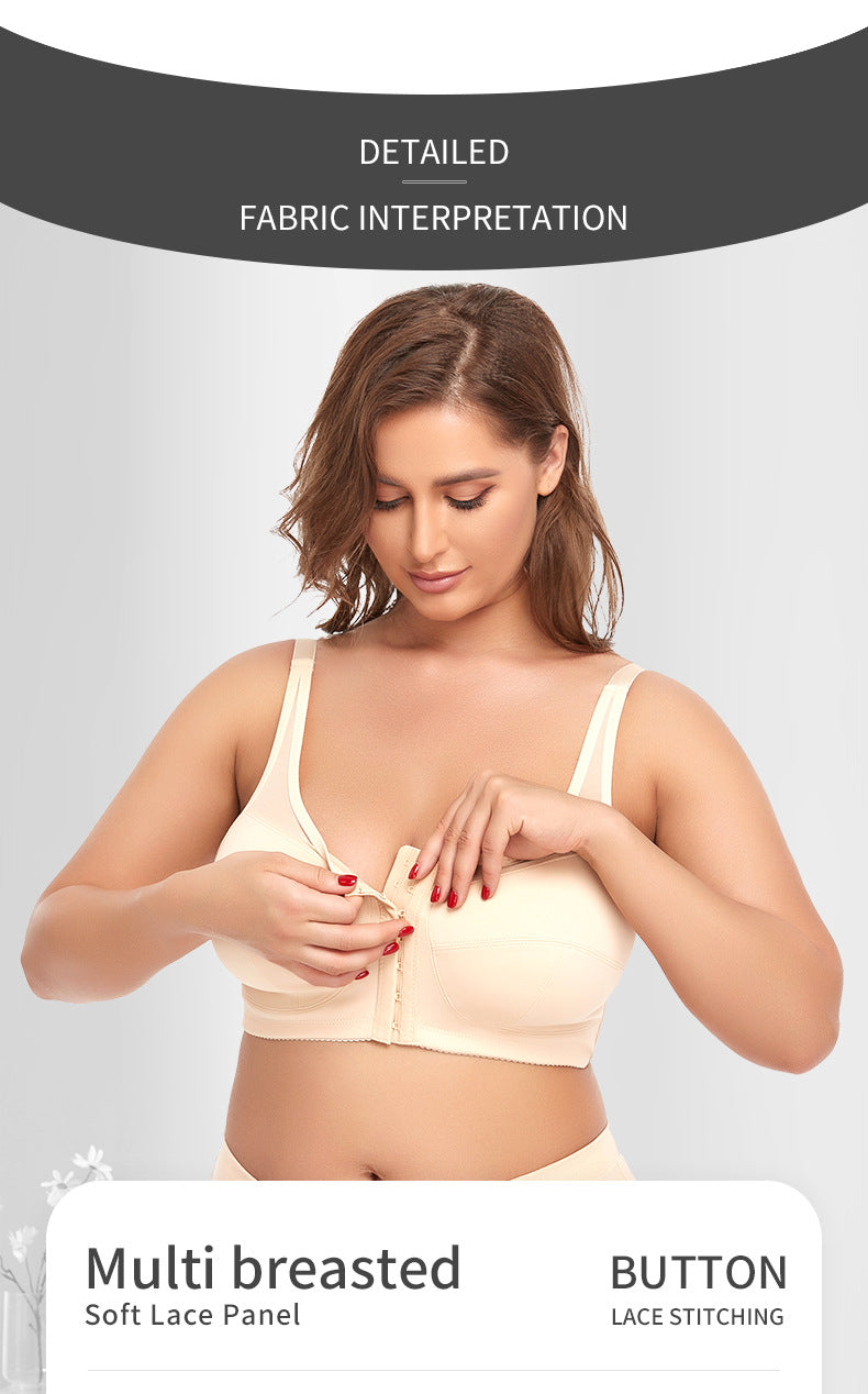 2 Pcs Size M Women's Wireless Large-Cup Lace Bra with Front Clasp - Comfortable, Breathable, Beige
