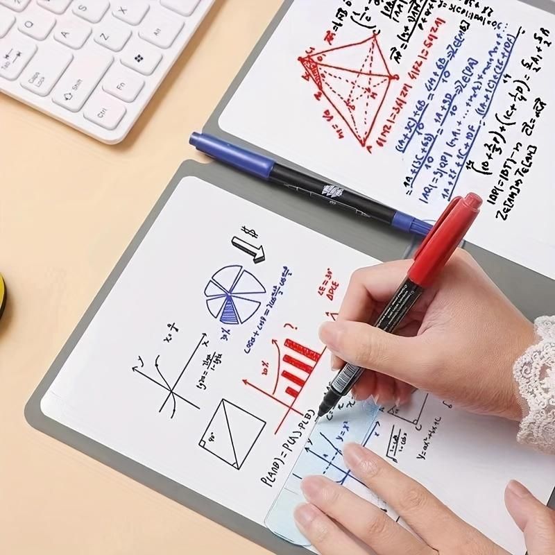 Pink A4 PU Leather Whiteboard Notebook with 3-Color Pens, Eraser & Cloth - Reusable Eco-Friendly Desktop Memo Pad & Handheld Writing Tablet