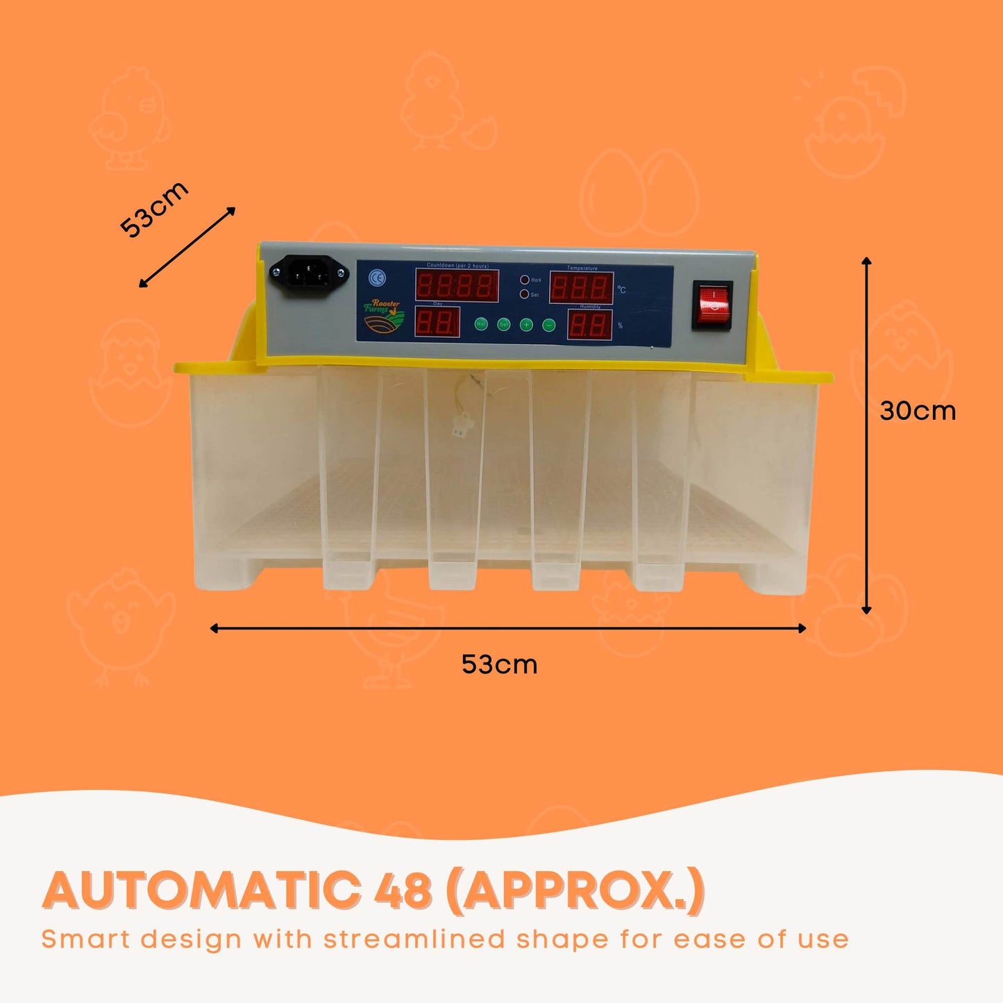 Rooster Farms Electric 48 Egg Incubator + Accessories for Chicken Quail Duck