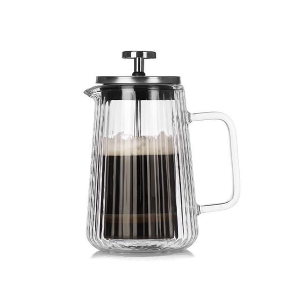 French Press Coffee Maker Double-Layer Glass Coffee Maker Ribbed Coffee Maker - Clear - Size 1000ML
