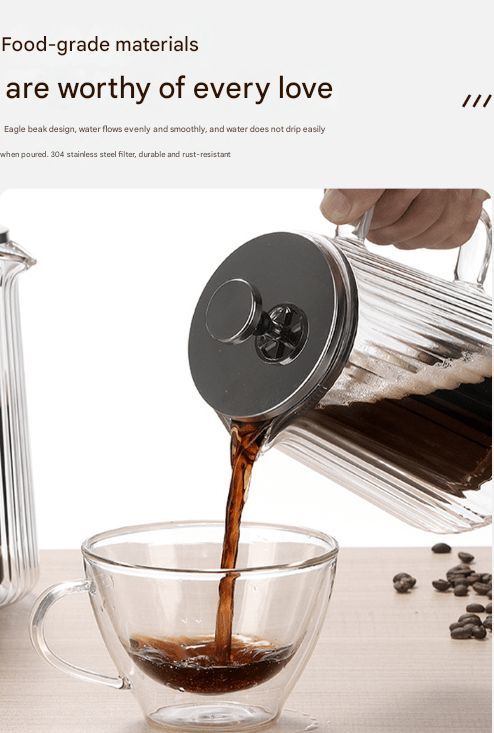 French Press Coffee Maker Double-Layer Glass Coffee Maker Ribbed Coffee Maker - Clear - Size 1000ML