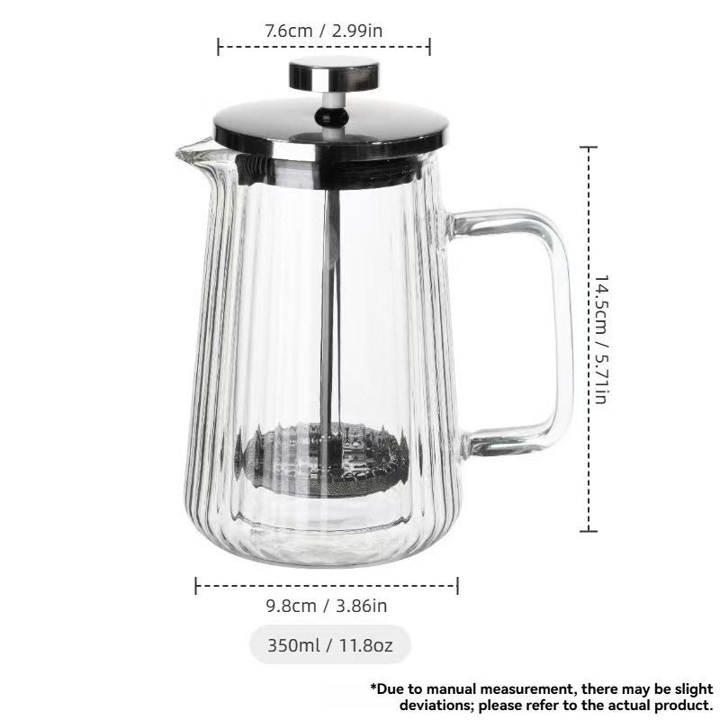 French Press Coffee Maker Double-Layer Glass Coffee Maker Ribbed Coffee Maker - Clear - Size 1000ML