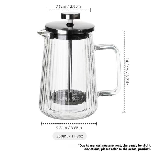 French Press Coffee Maker Double-Layer Glass Coffee Maker Ribbed Coffee Maker - Clear - Size 350ML
