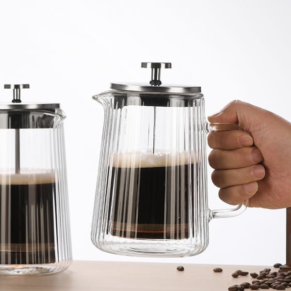 French Press Coffee Maker Double-Layer Glass Coffee Maker Ribbed Coffee Maker - Clear - Size 350ML