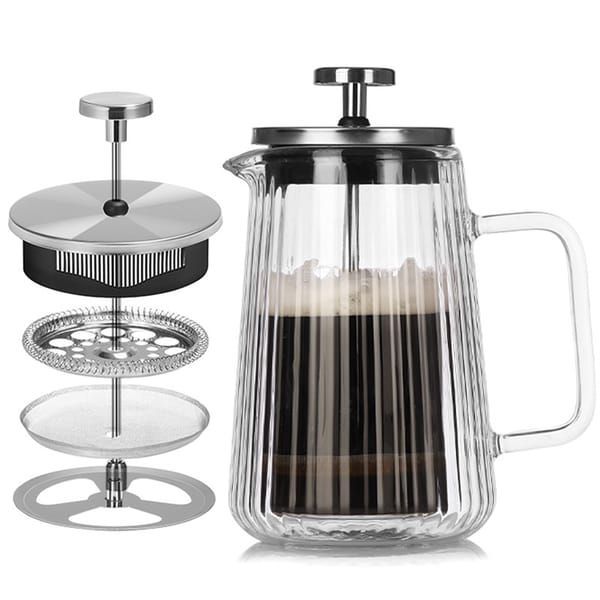 French Press Coffee Maker Double-Layer Glass Coffee Maker Ribbed Coffee Maker - Clear - Size 650ML