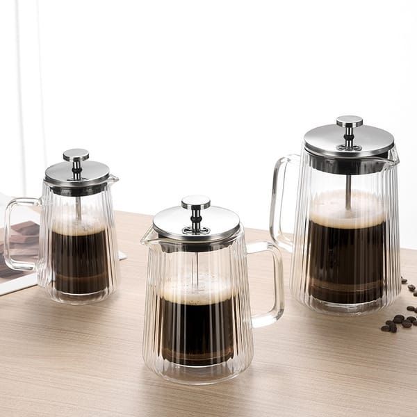 French Press Coffee Maker Double-Layer Glass Coffee Maker Ribbed Coffee Maker - Clear - Size 650ML