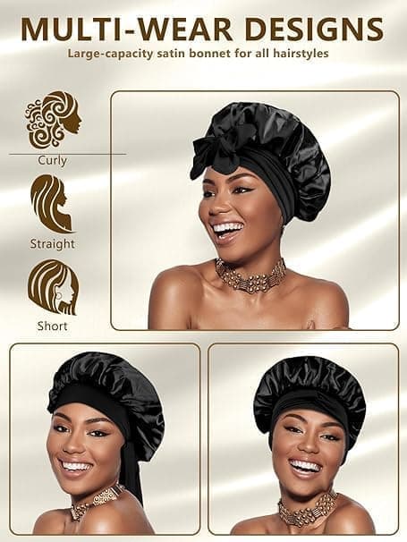 Silky Satin Sleeping Cap for Women and Girls, Double Layered Adjustable Hair Protection Cap, One Size