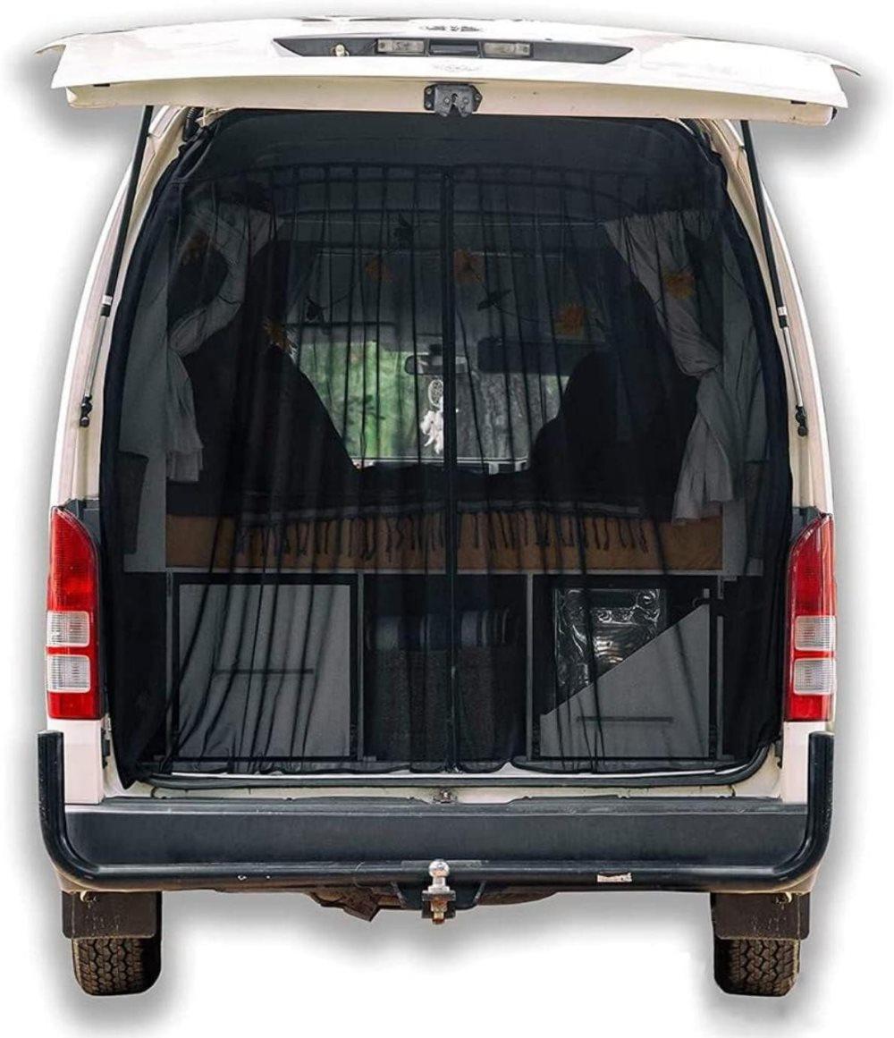 Universal Mosquito Net for Car Tailgate with Magnetic Attachment, Black, 165x165cm, Compatible with Camping and Motorhome Outdoors