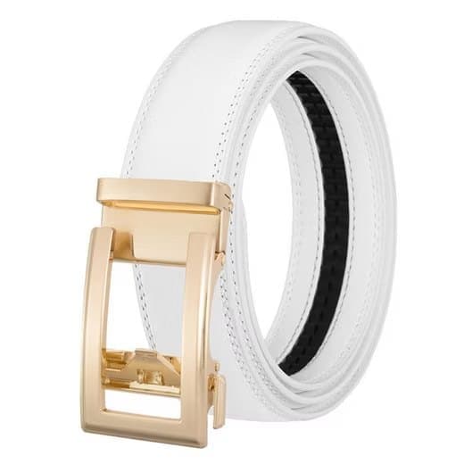 White Unisex Leather Belt with Adjustable Buckle, 125 cm,White