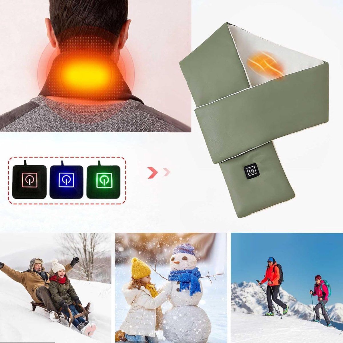 USB Heated Scarf Neck Wrap with 3 Temperature Settings Green, 10 x 80 cm