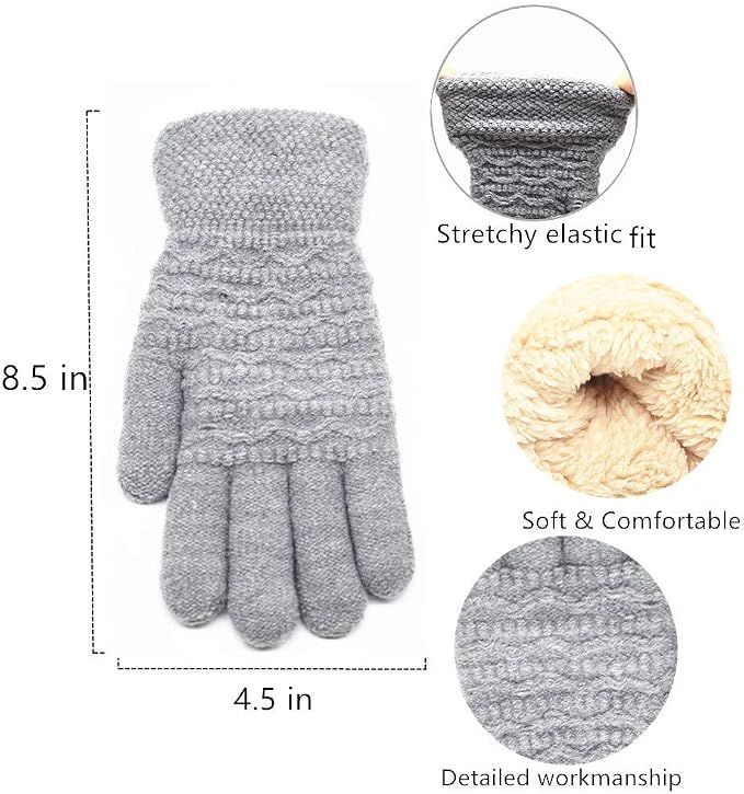 Womens Touchscreen Winter Mittens Thermal Knitted Fleece Lined Gray