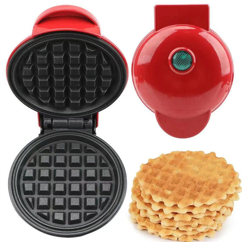 420W Mini Portable Electric Waffle Maker,  ideal for home breakfast, pancake & dessert baking（Red heart）