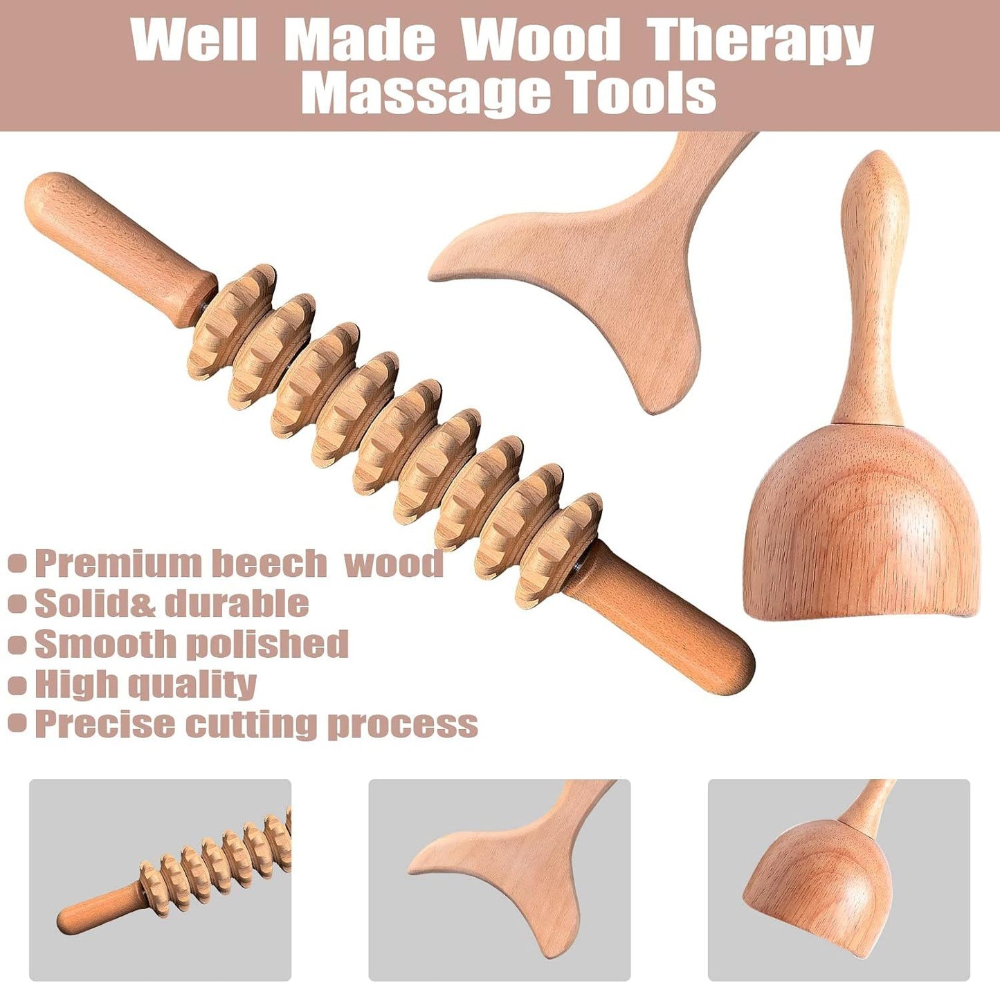 3-in-1 Wood Therapy Massage Tool Kit for Maderoterapia and Lymphatic Drainage